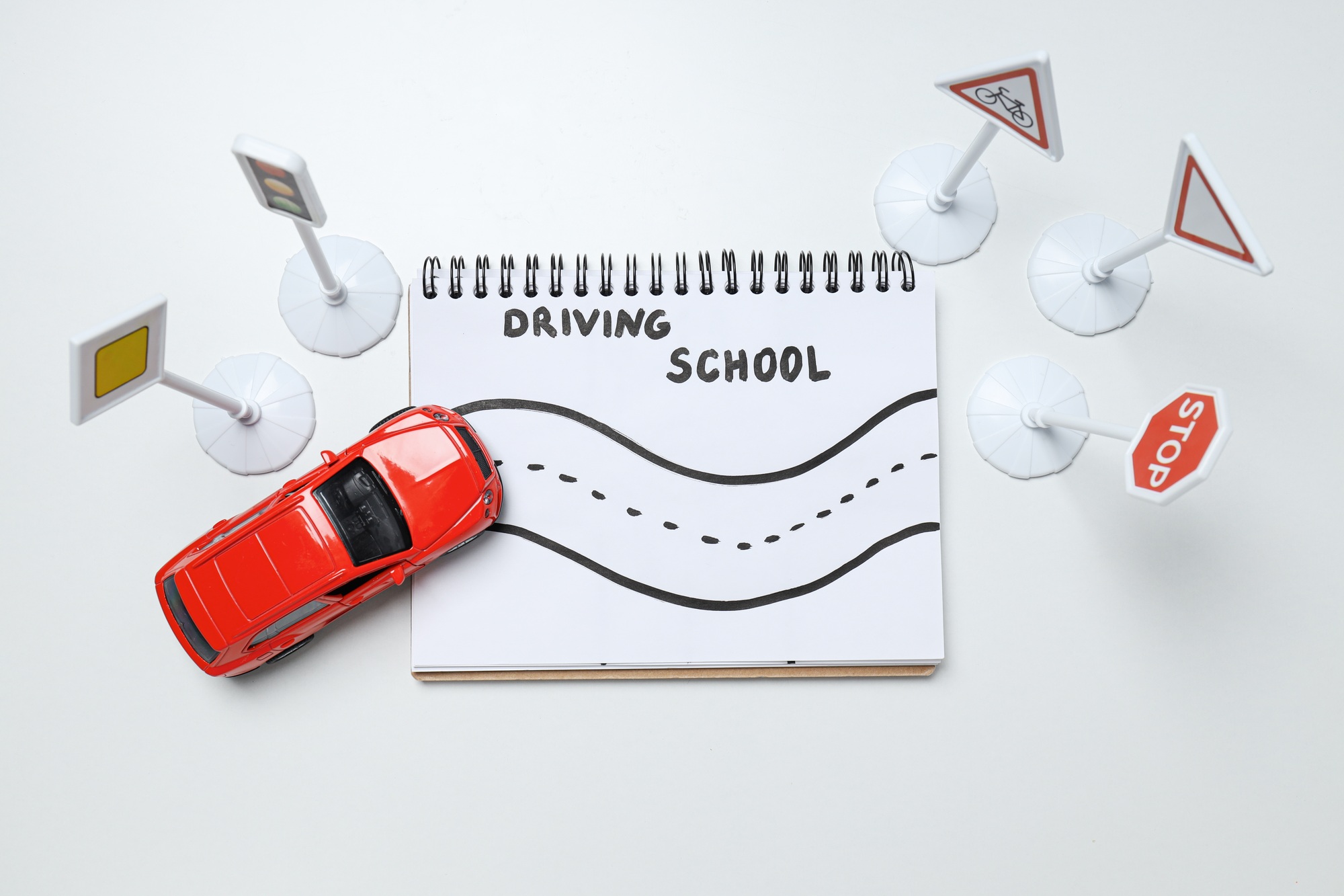 Driving school and driving lessons concept, education concept